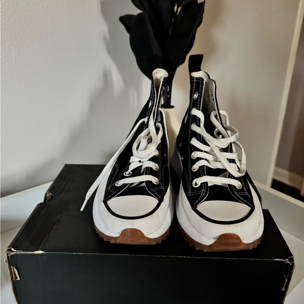 Stylish Black and White Women High-Top Sneakers